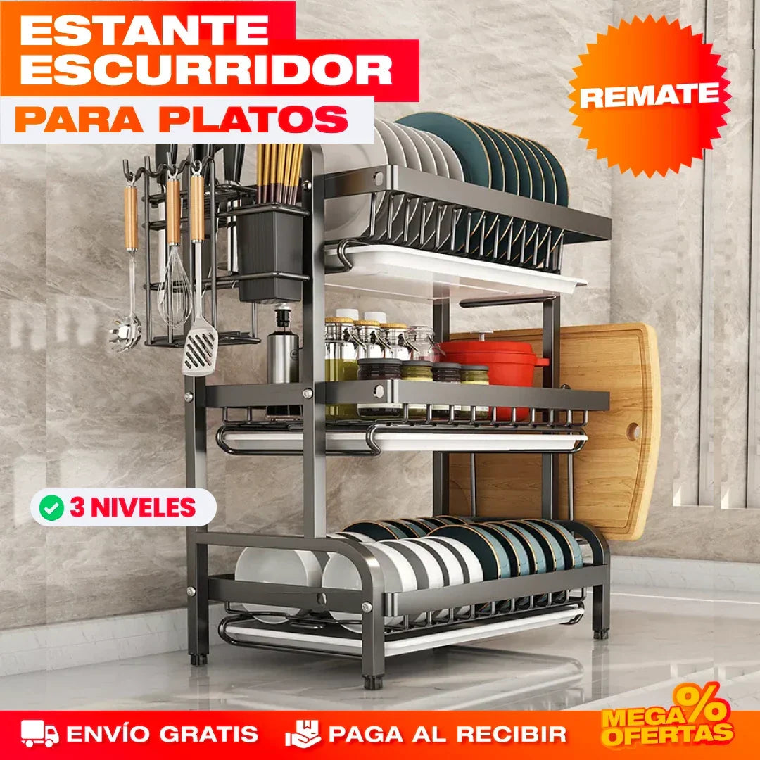 Escurridor de Platos de 3 Niveles – Estante Grande