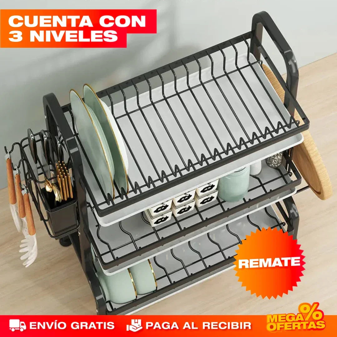 Escurridor de Platos de 3 Niveles – Estante Grande