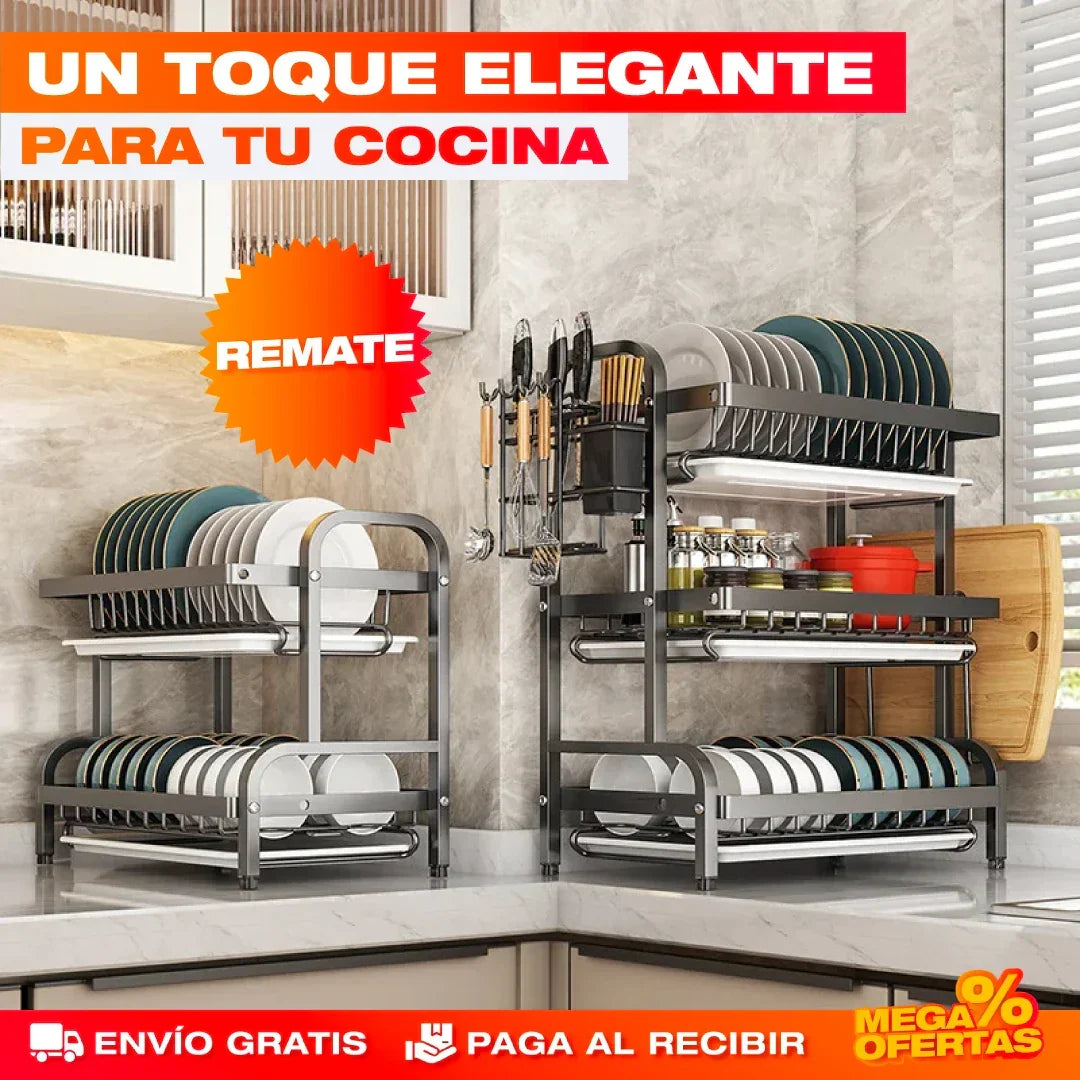 Escurridor de Platos de 3 Niveles – Estante Grande